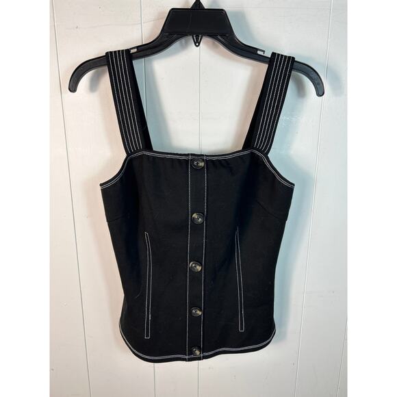 Anthropologie Eri + Ali Fitted Button Down Tank Contrast Stitching. Black Size M - Picture 1 of 4